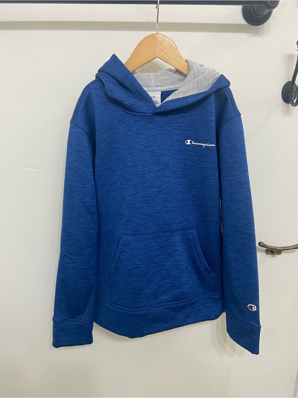 Champion Kids Boys Blue Hooded Sweatshirt with Gray Lining